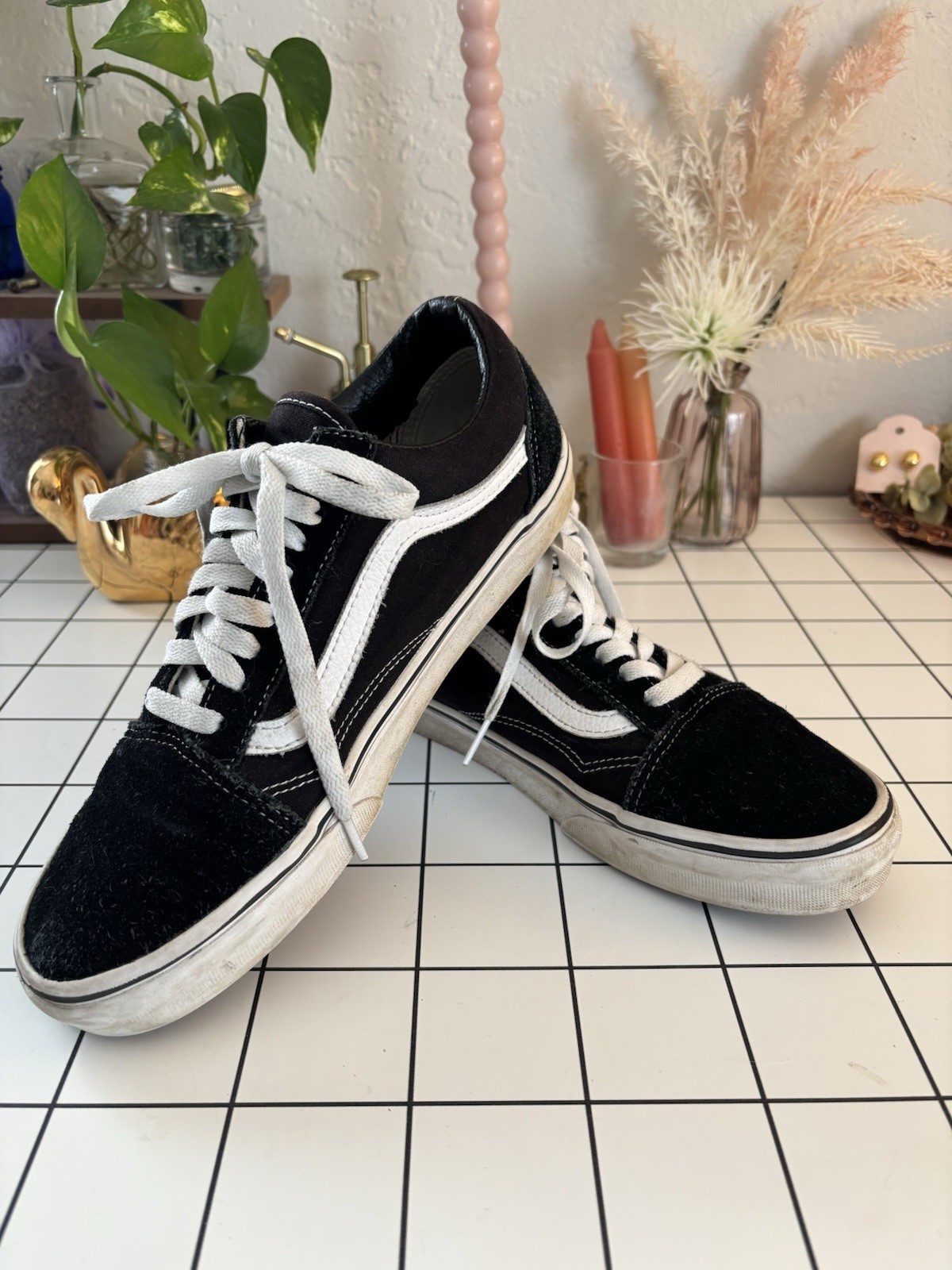 VANS OFF THE WALL SNEAKERS Old Skool Low Black/White Shoes Men 8.0/Women 9.5