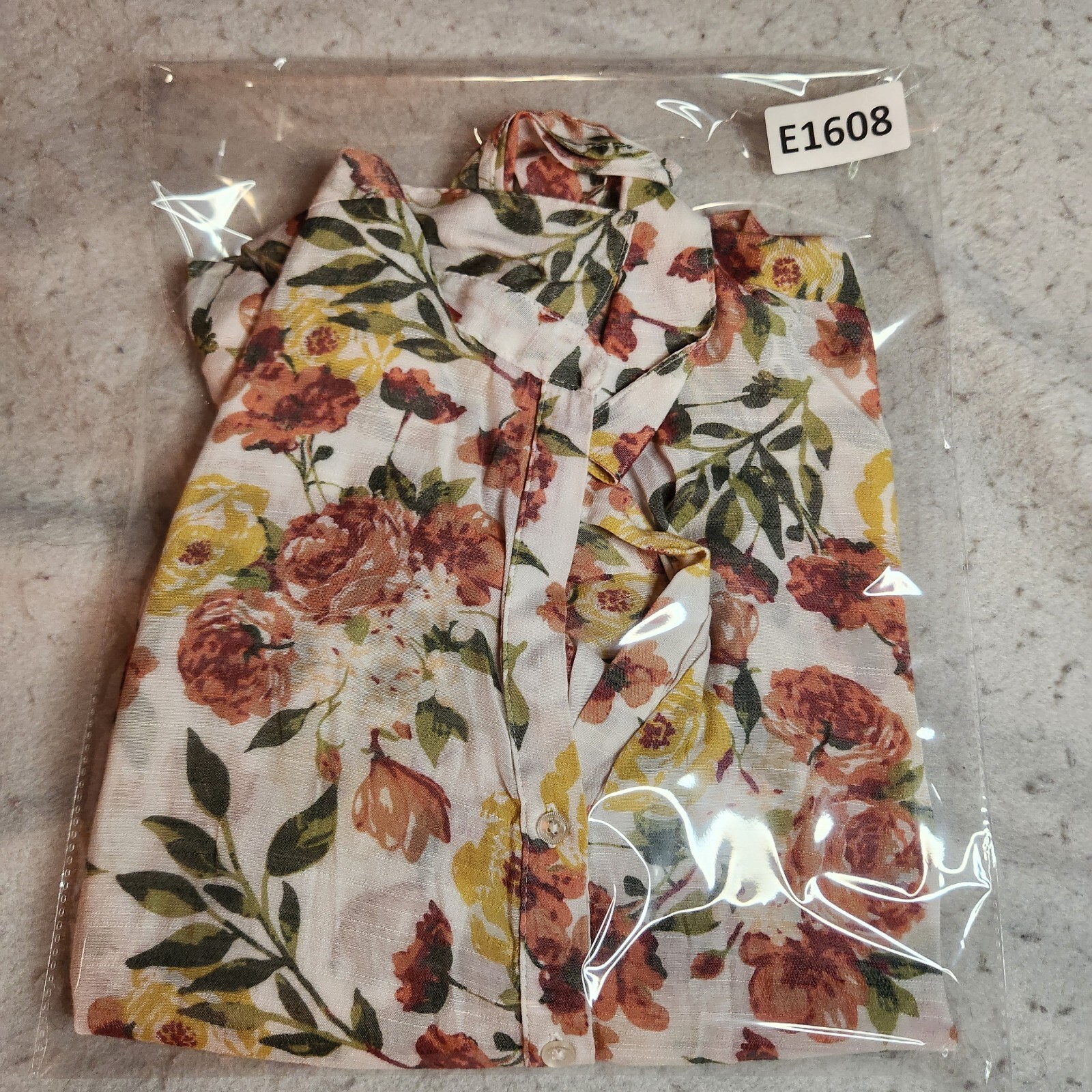 Harve Benard Womens Blouse Sz L Floral Button-Up Tie-Front 3/4 Sleeve Collared