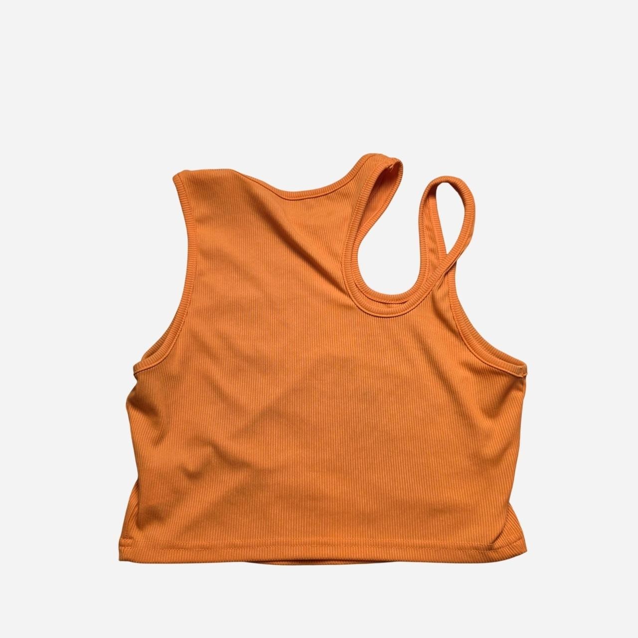 Shein Orange Solid Ribbed Knit Cropped Racerback Crew Neck Tank Top Womens 6