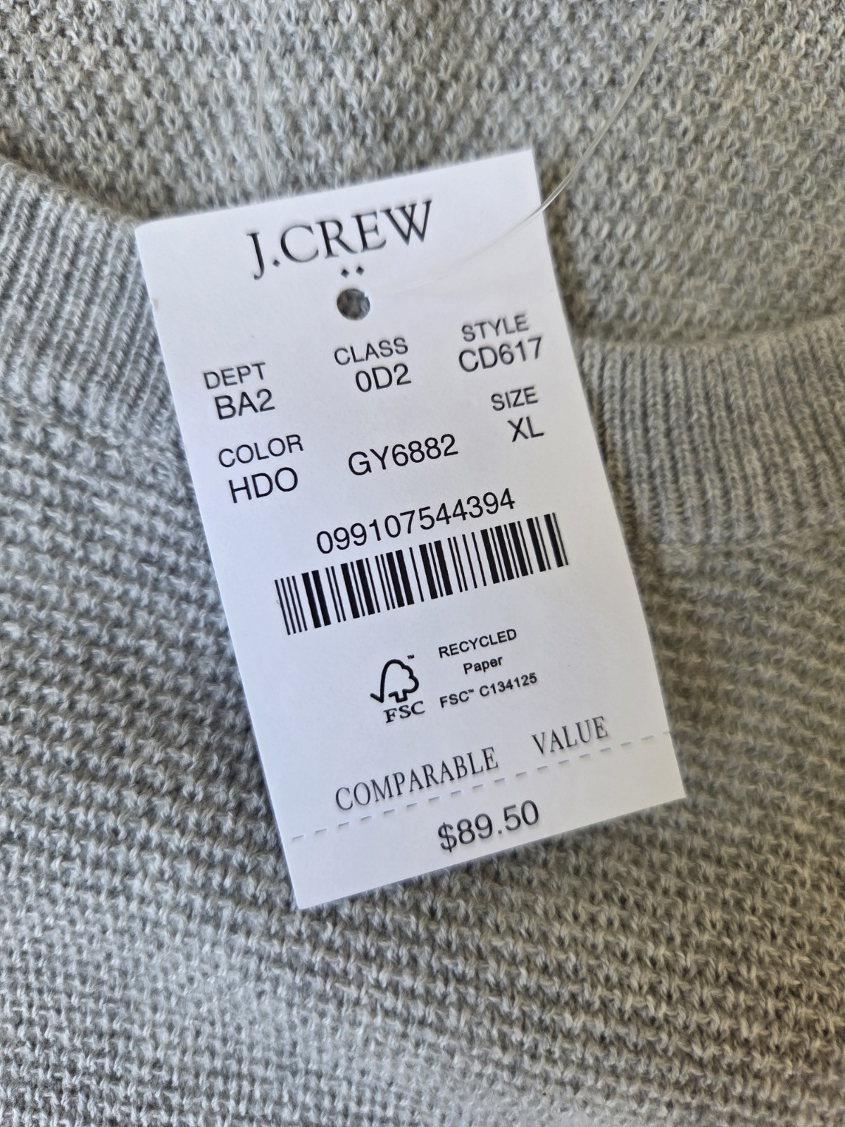 J. Crew Men’s Casual Gray Fine Knitted 100% Cotton Crewneck Sweater Size XL