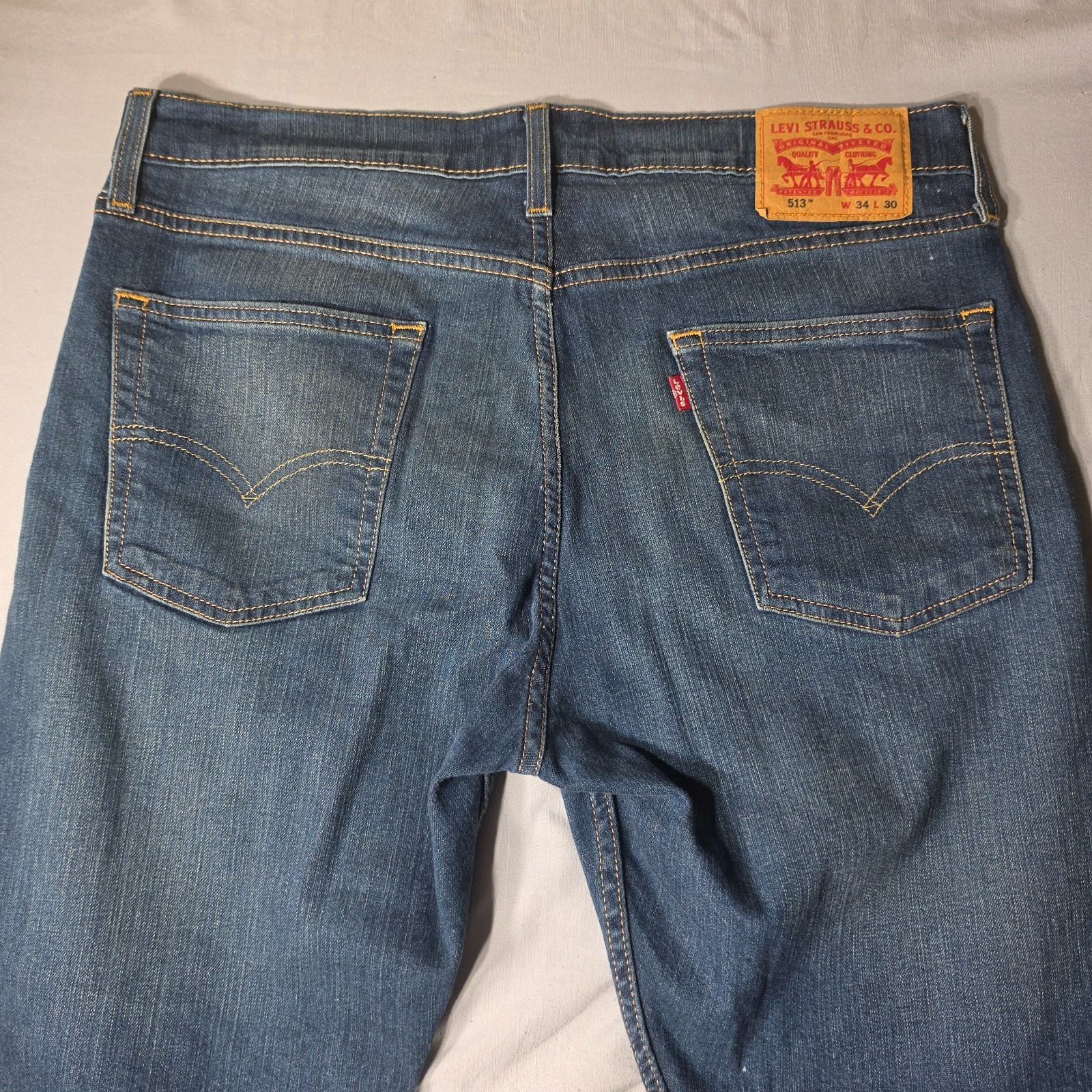 Levi’s 513 Mens 34×30 Slim Straight Jeans Medium Wash Blue Stretch Denim Jean