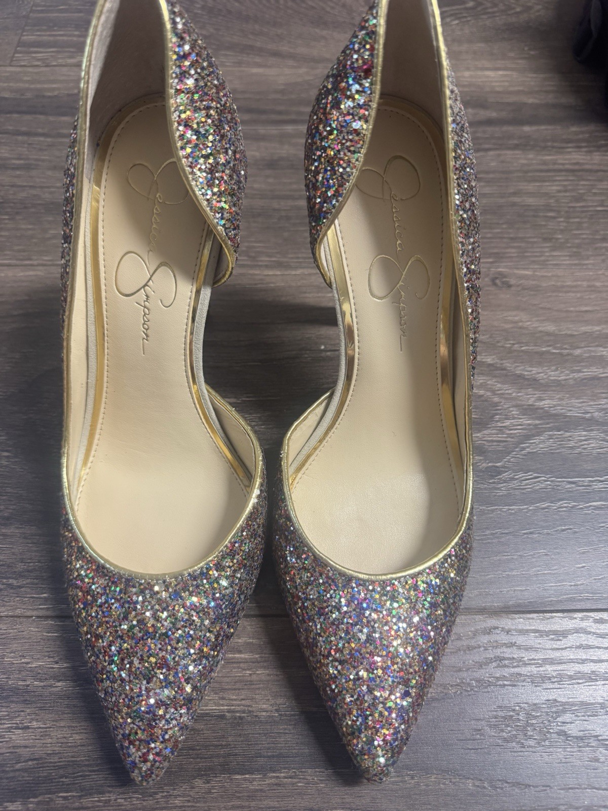Womens Jessica Simpson Size 9 Multicolor Glitter Pointed Toe Slip On Pumps