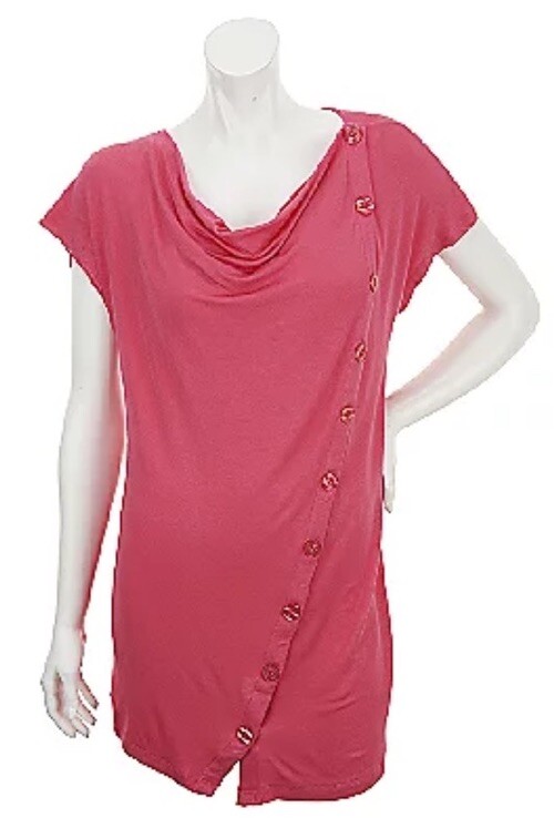 Dennis Basso Knit Top Asymmetrical Button Accent Cowl Neckline SEAFOAM 1X NWT
