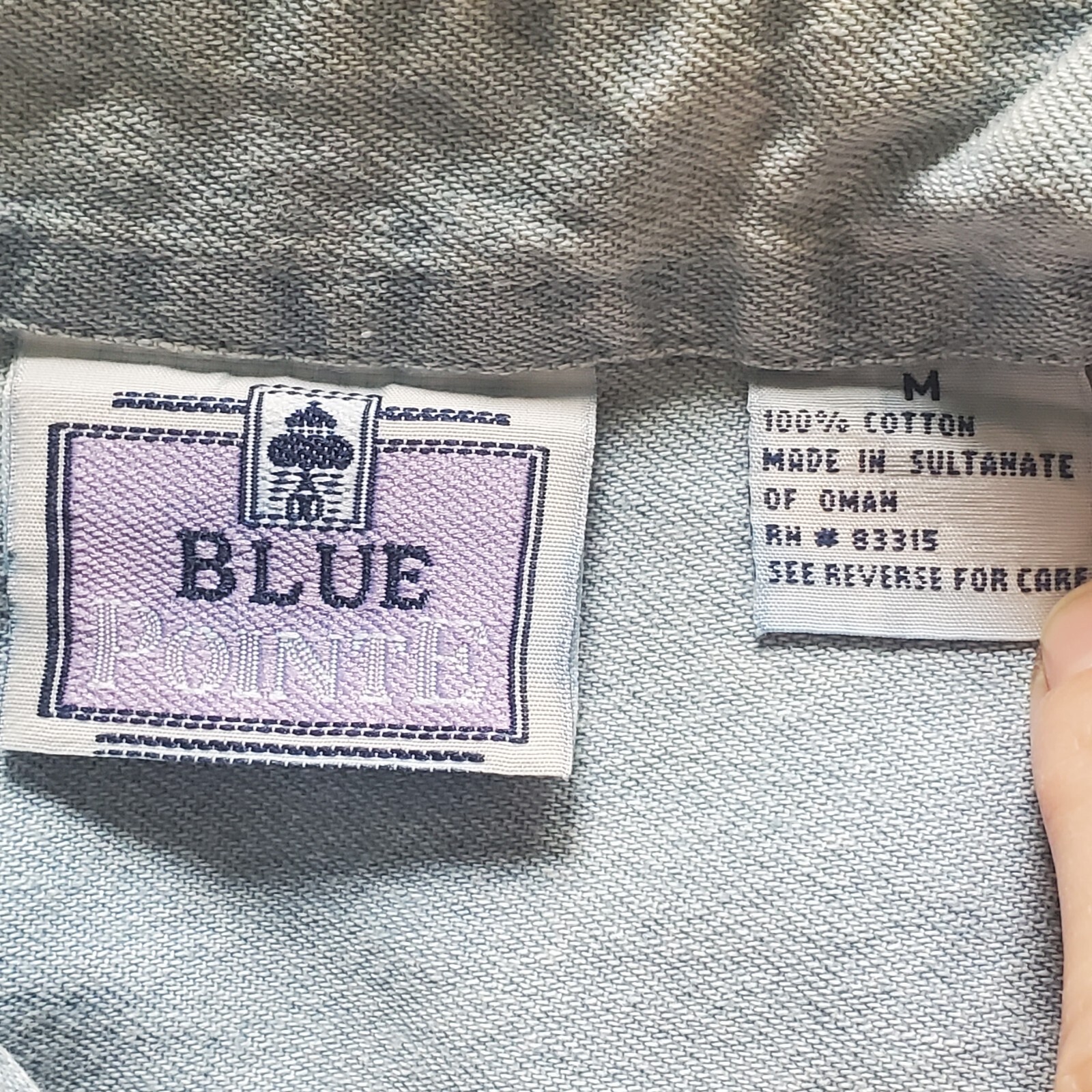 Blue Pointe Baseball Denim Button Down Shirt Men sz Medium Made in Oman Uncommon