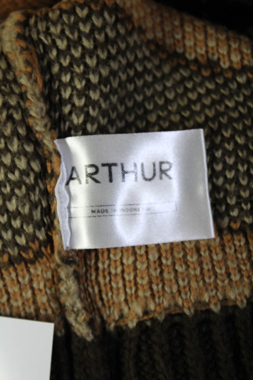 Arthur Unisex Pullover Sweater Striped Brown Crew Acrylic Long Sleeve Size 6