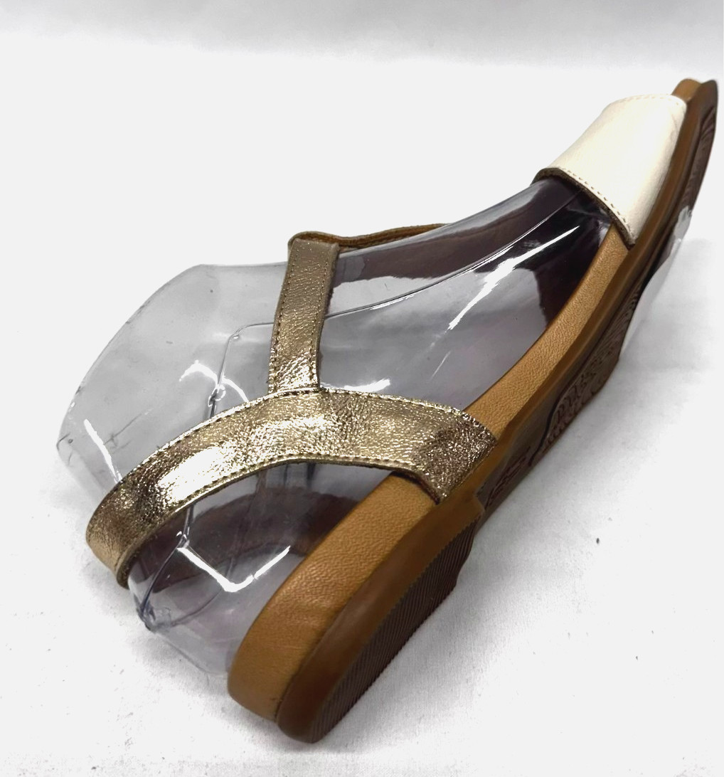 MIZ MOOZ TATE LEATHER ANKLE BUCKLE SANDALS BEIGE/ GOLD 37EU / 7US # T-241