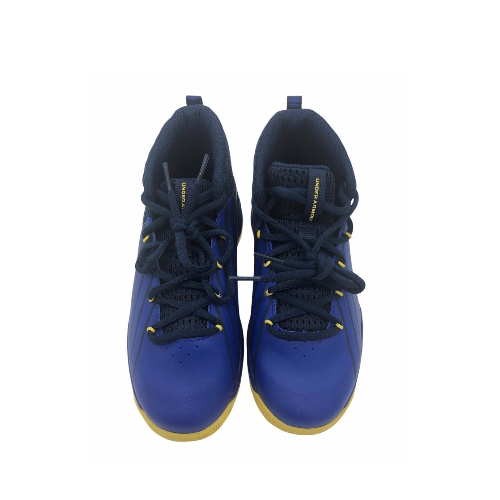 Under Armour Basketball Shoes Blue Yellow Mid Top Sneakers Boys 5Y