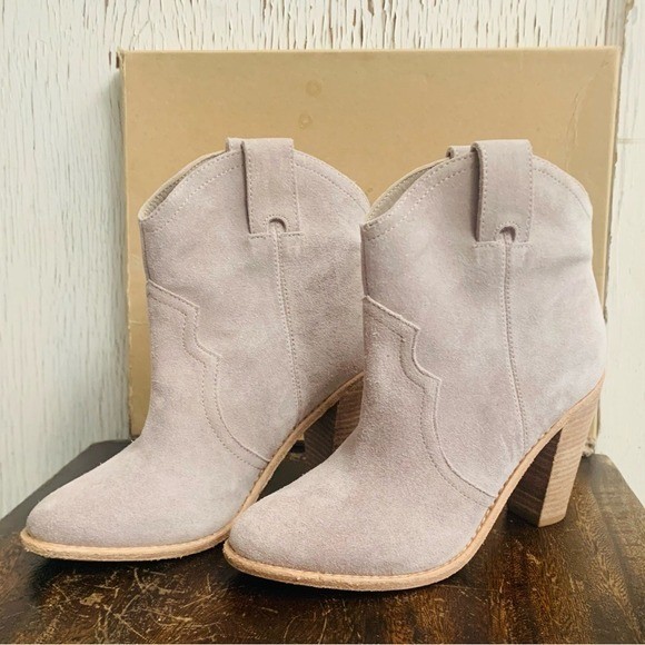 Joie Monte Sandstone Suede Western Ankle Boots Taupe Block Heel EU 37 US 7 NWT