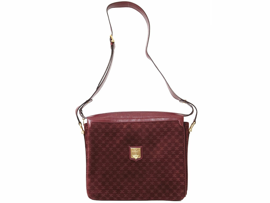 CELINE Old Triomphe Suede Shoulder Bag Bordeaux Unisex #URB513