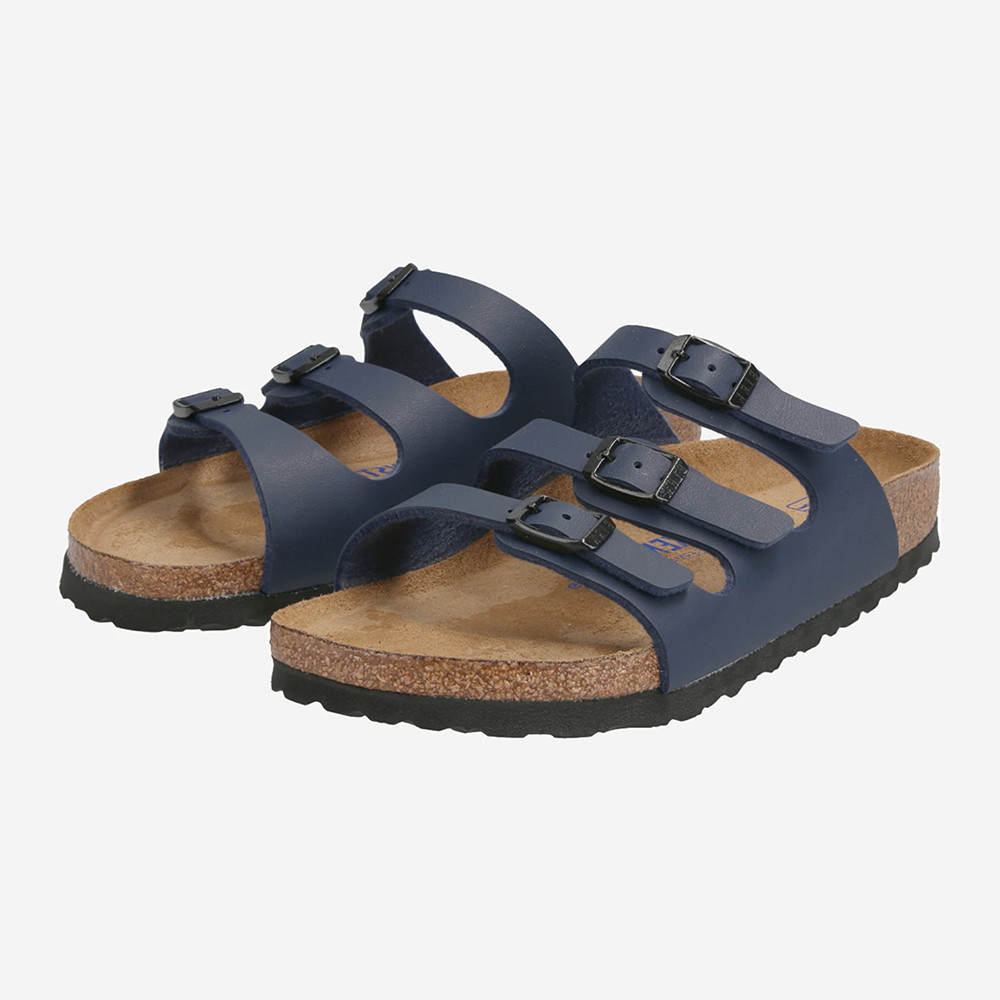 Birkenstock Florida Soft Footbed Blue Birko-Flor Three-strap Sandal Women Shoes