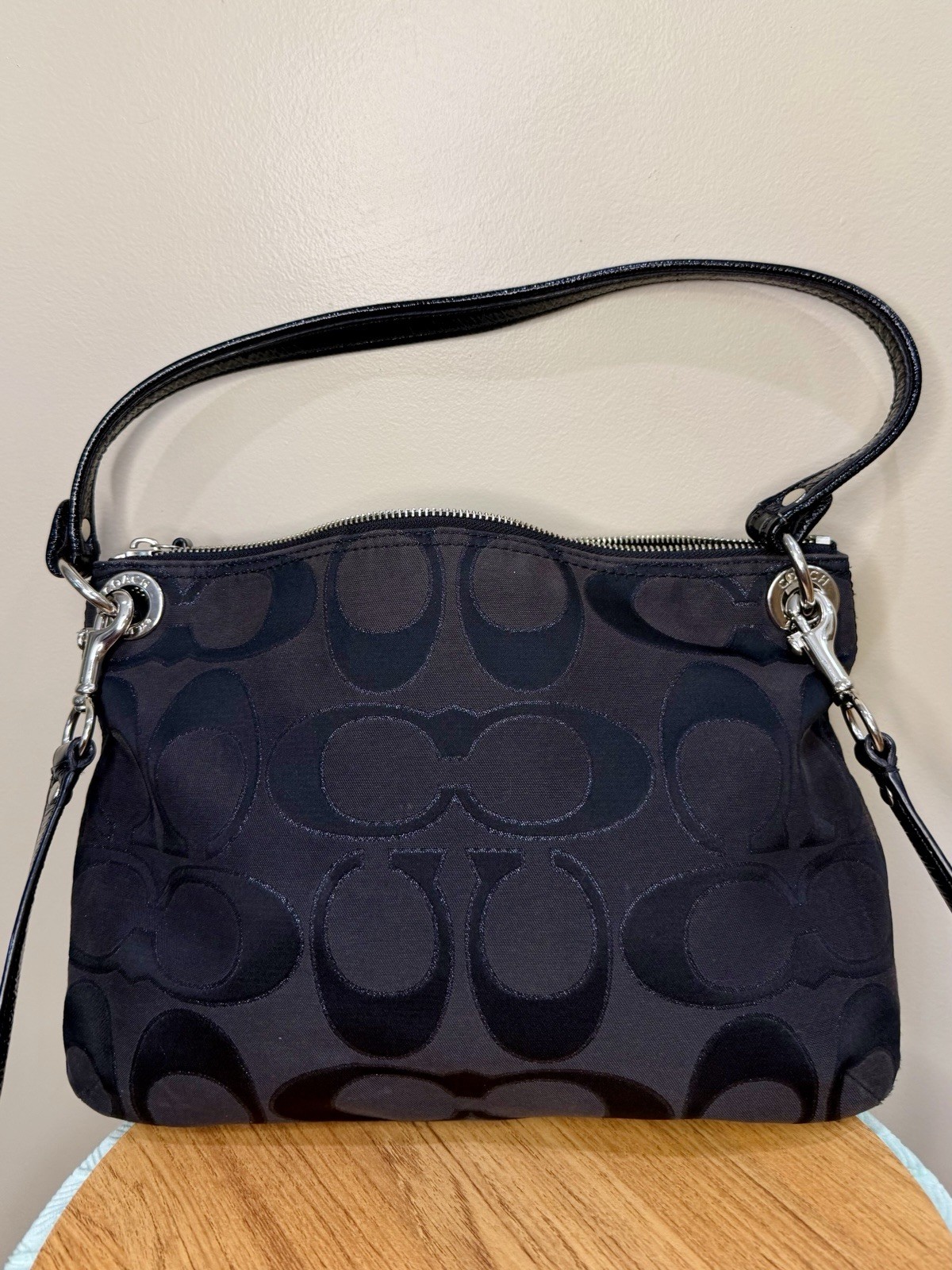 Y2K Coach 12984 Black Signature Jacquard Shoulder Crossbody Bag Detachable Strap