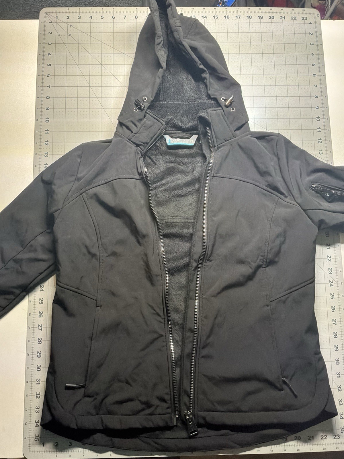 Free Country Black Hooded Full Zip Softshell Jacket Zipped Pockets M