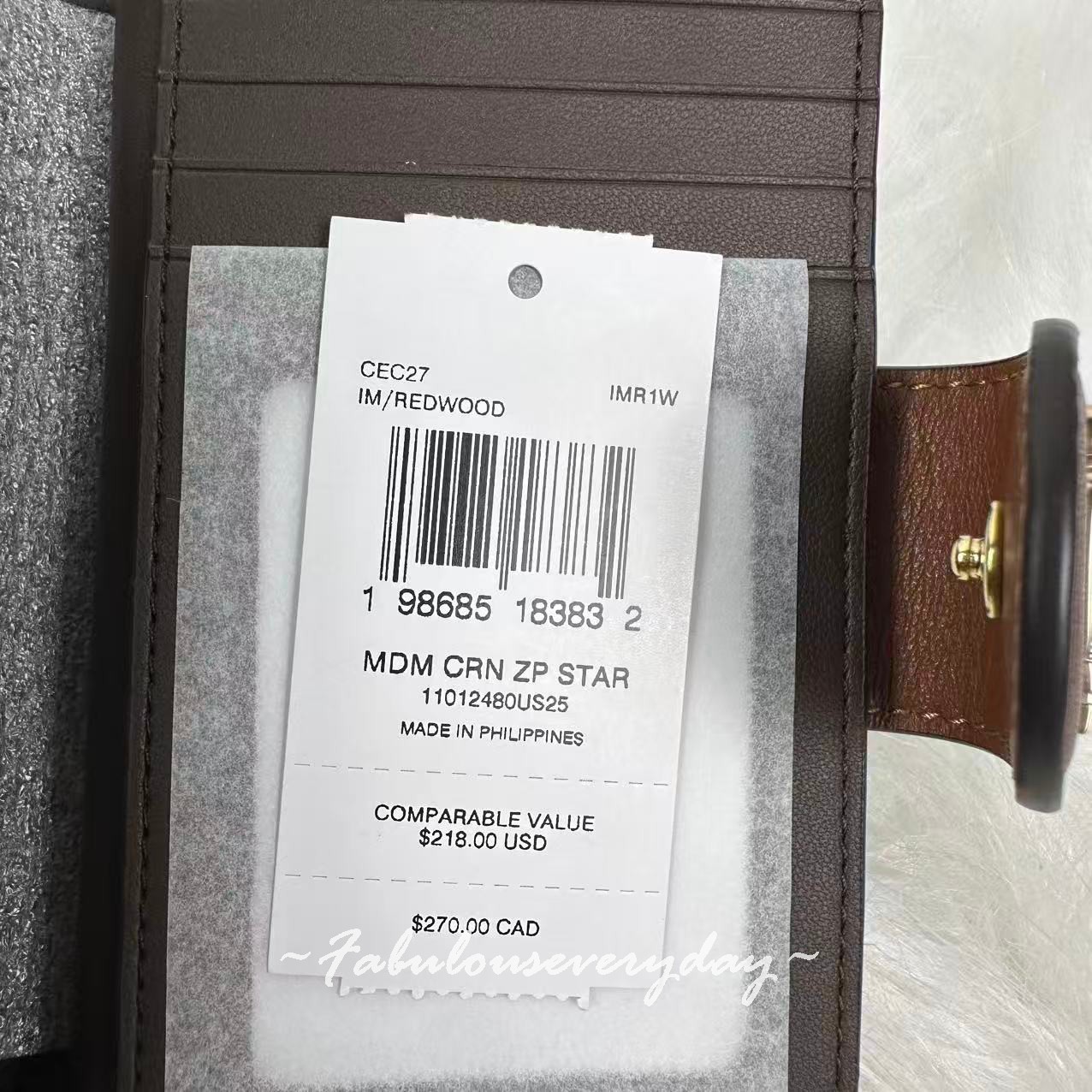 Coach Medium Corner Zip Wallet In Smooth Leather/Gold/Redwood CEC27 NWT