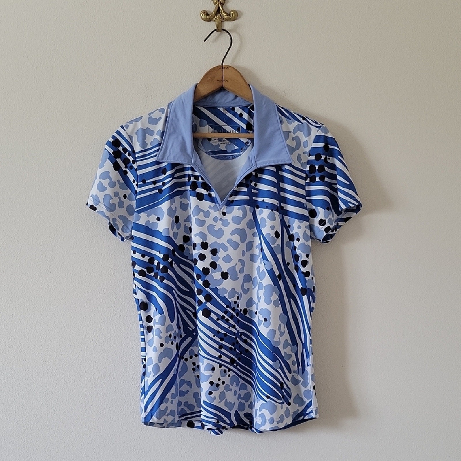 Ana Clare Blue White Sport Polo Size Large