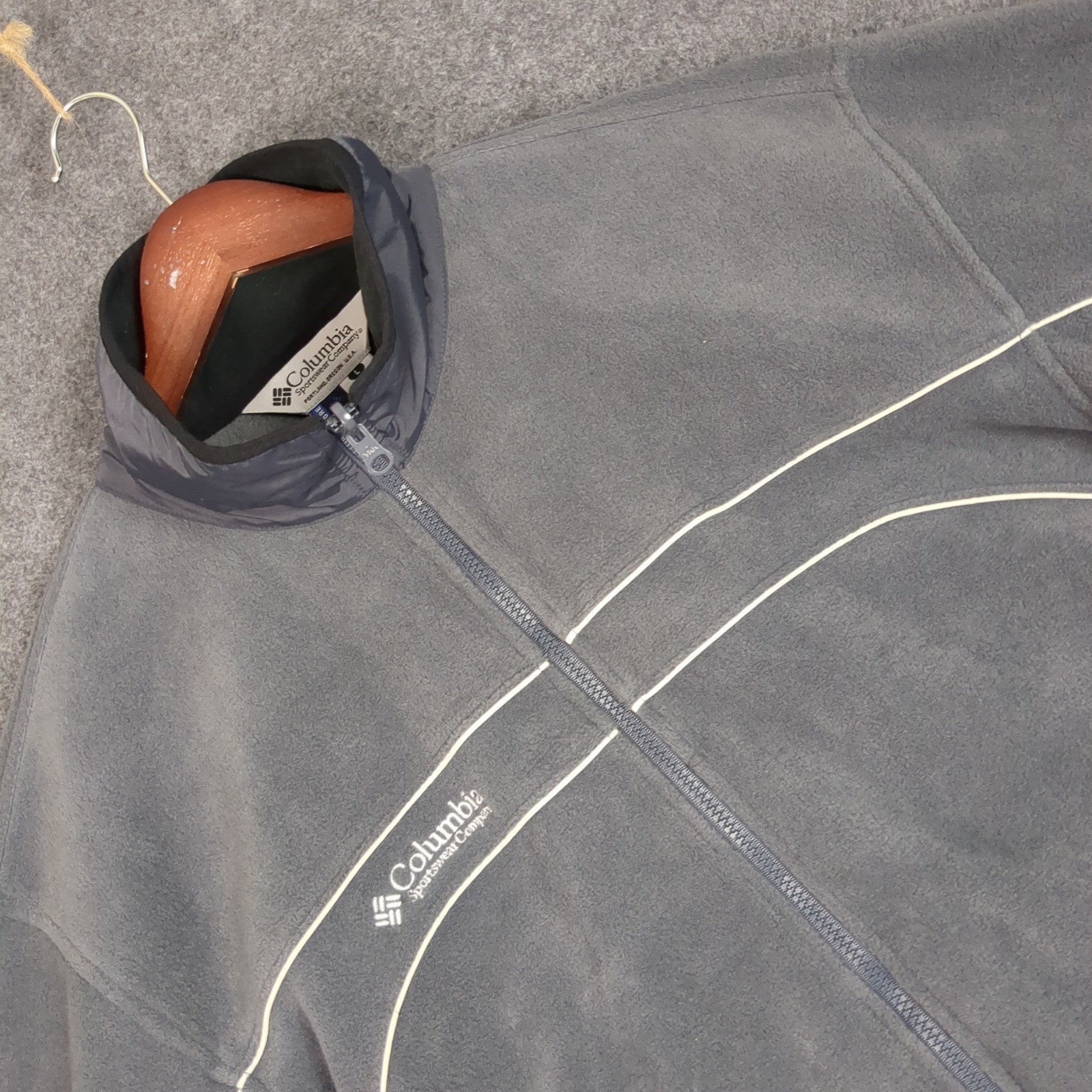 Columbia Mens Gray Full Zip Fleece Jacket Large Interchange Mock Neck Piping
