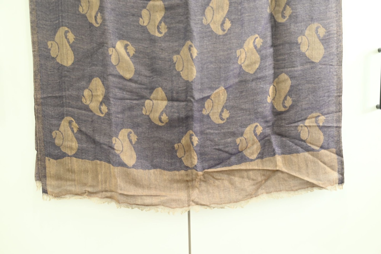 100% Pashmina Stole Beige Blue Paisley Print Lightweight Wrap Shawl Soft Fringe