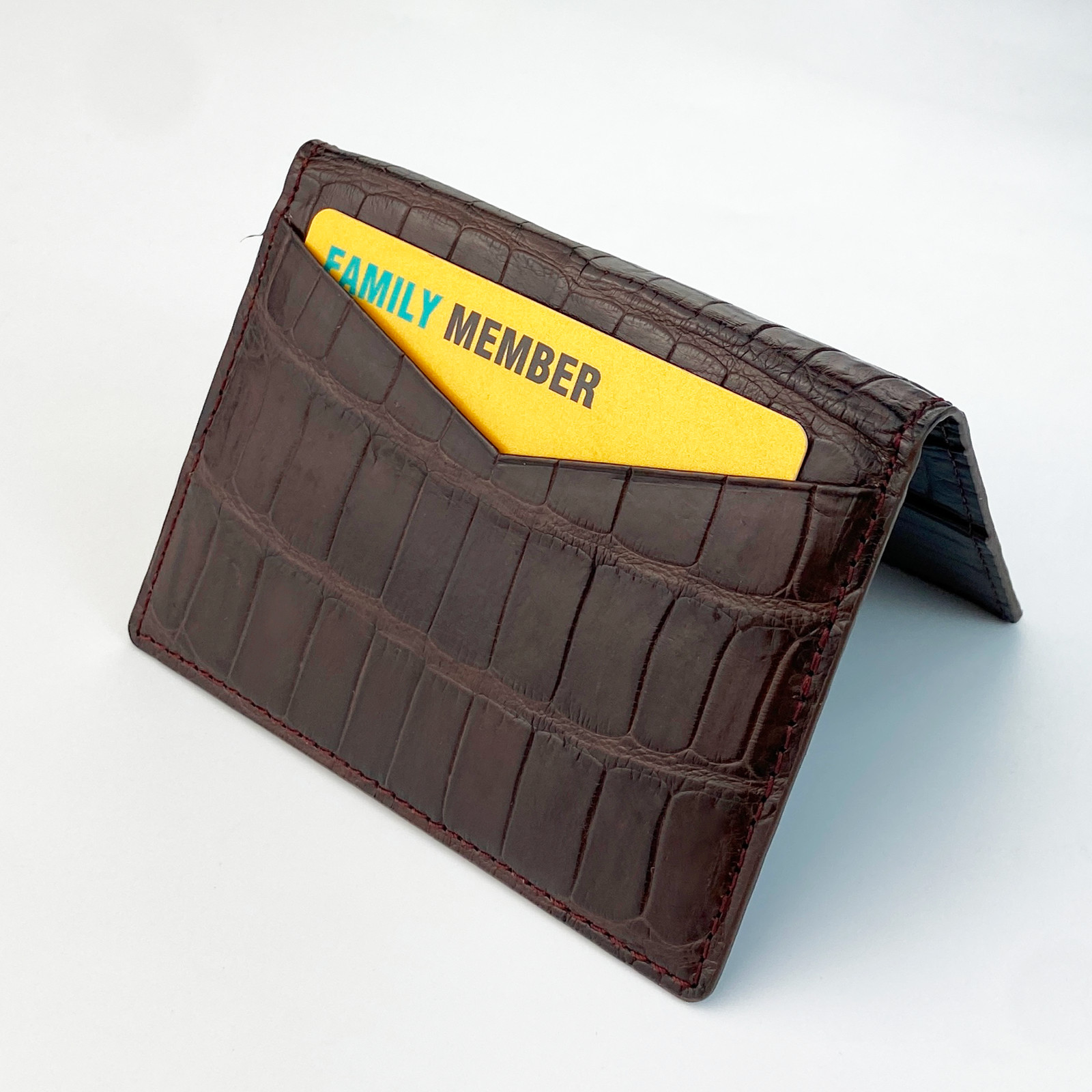 Real Crocodile Brown Mini Leather Bifold Wallet Slim Bifold Wallet RFID Blocking