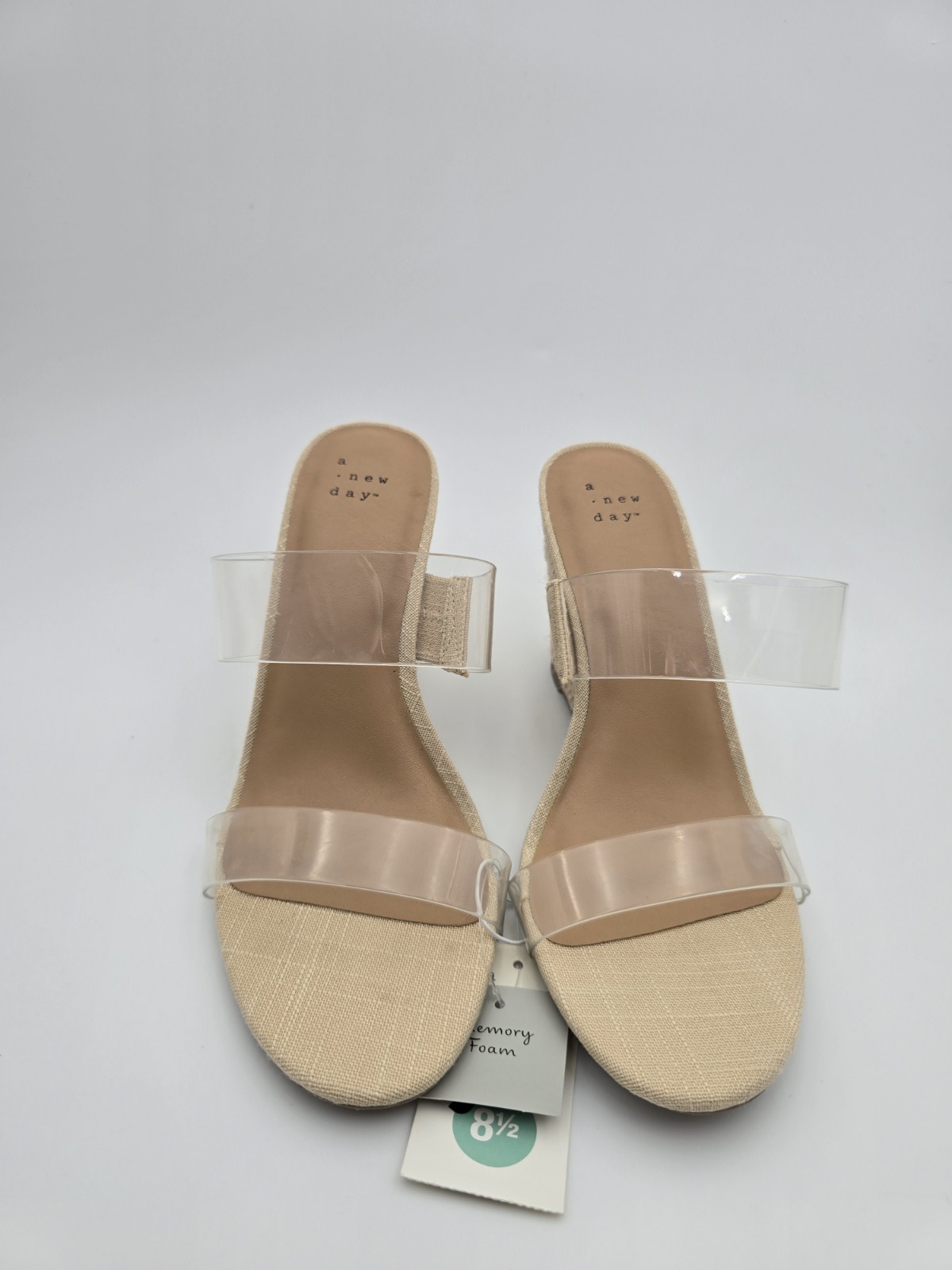 A New Day Clear Strap Wedge Sandals Beige Strappy Slip On Women’s Casual