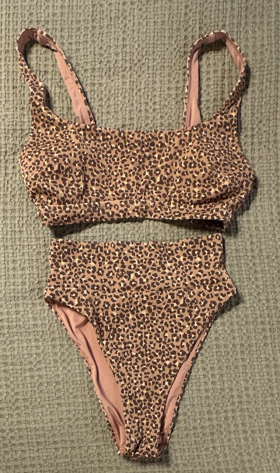 Aerie Ribbed Leopard 2-Piece Bikini Set Bralette Top Cheeky Bottom XS/S