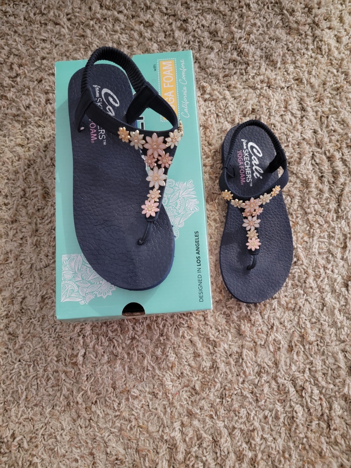 Skechers Womens Meditation Happy Daisies Slingbacks Navy/multicolor Size 8