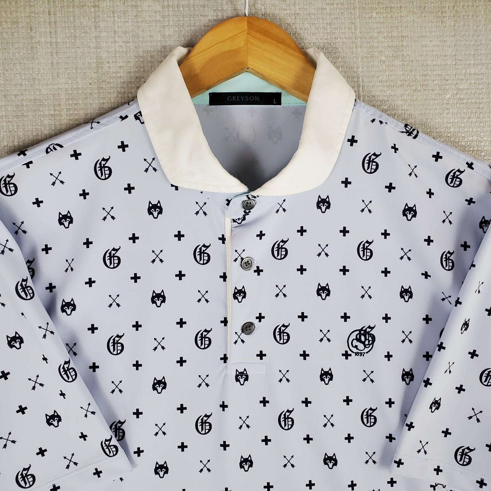 GREYSON Sz large Mens Cutaway Collar Polo Shirt Performance All Over Print Golf