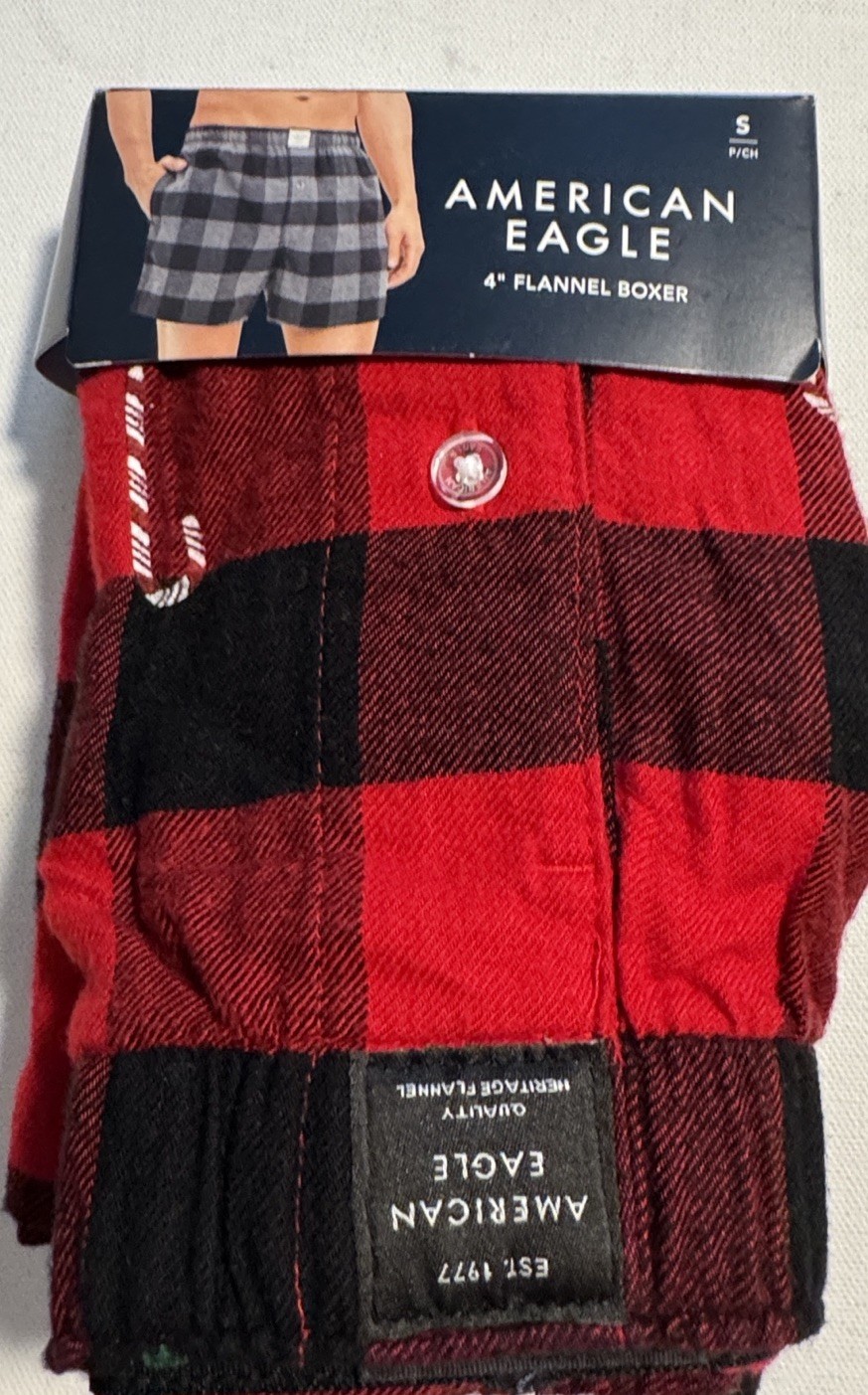 Snoopy Flannel Boxers Mens Small American Eagle Red Plaid