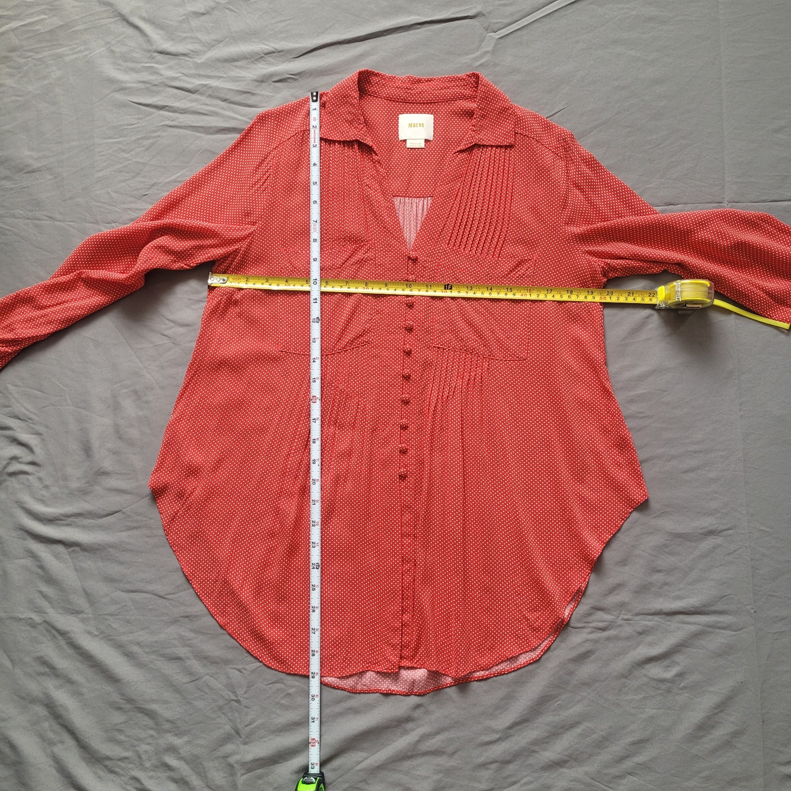 Maeve Anthropologie Red White Polka Dot Rayon Blouse Top Medium Boho Pintuck