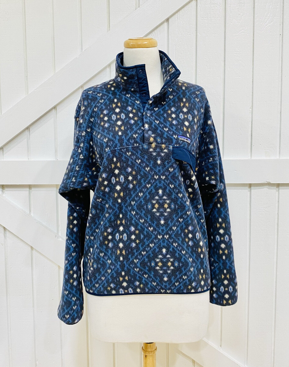 Patagonia M Howl Stone Blue White Snap-T Synchilla Fleece F 18 Geometric Yelllow