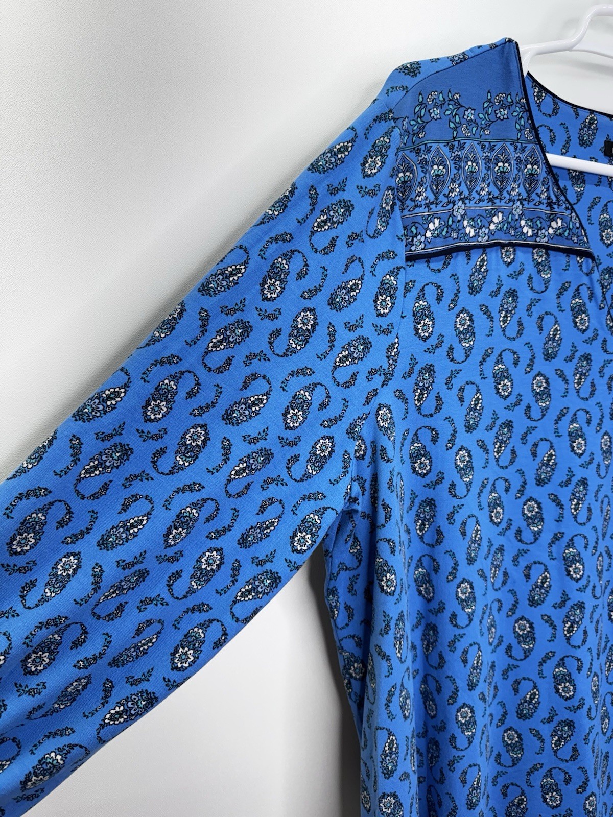 J Jill Wearever Collection Blue Black Paisley Tunic Pullover Balloon Sleeve XL
