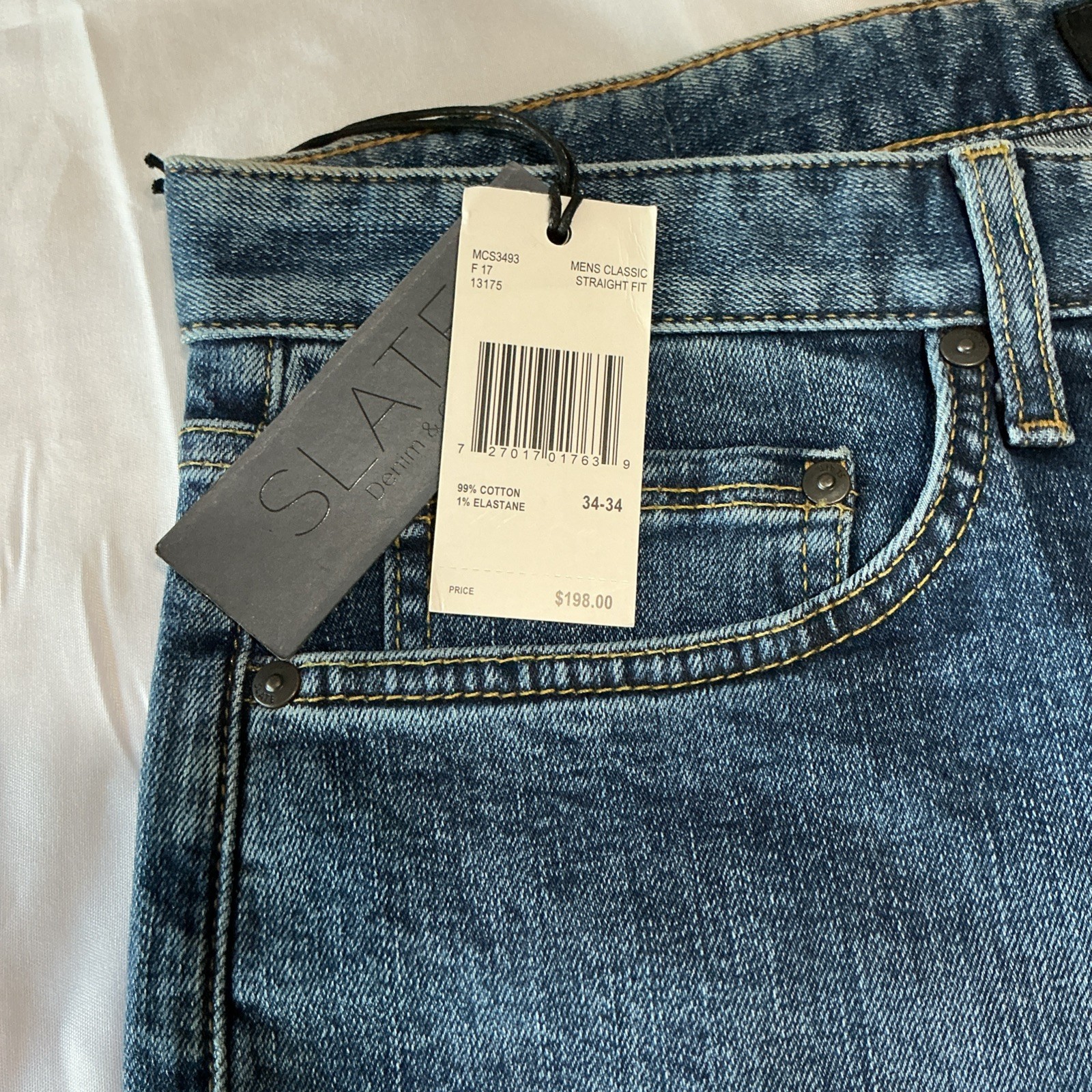SLATE Denim & Co New Classic Straight Jeans 34×34 Men’s MADE IN USA MSRP $198