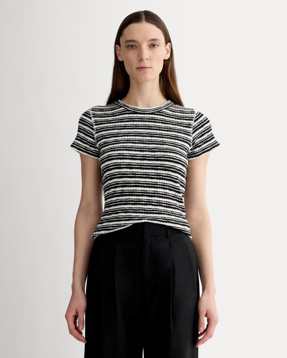 Everlane Women’s Cozy-Rib Tee – Bone / Black Medium NWT