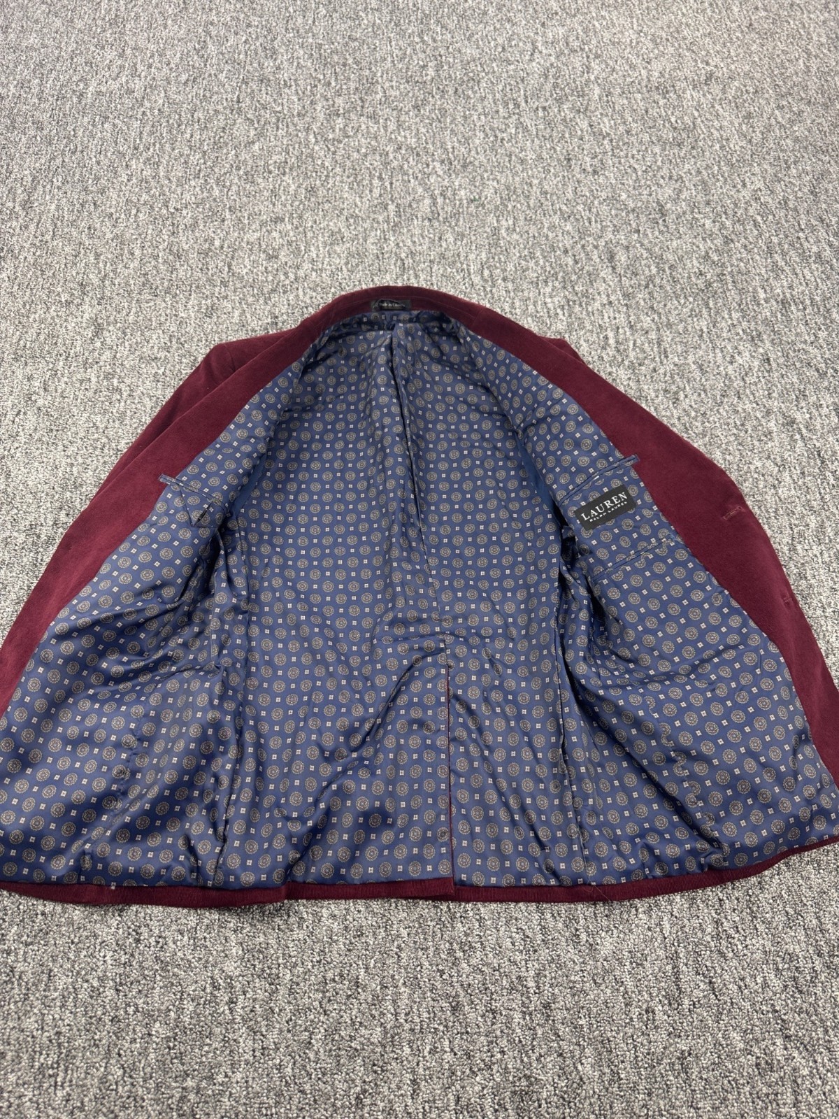 Ralph Lauren Blazer Men 37R Suede Elbow Patches Wine Red Corduroy Career Jacket