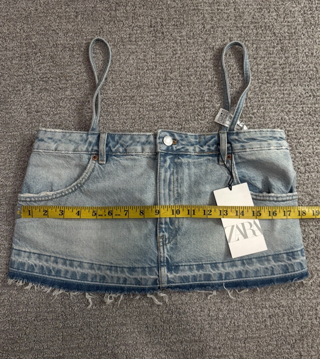 ZARA Skirt Effect Cropped Denim Spaghetti Straps Jean Tank Top