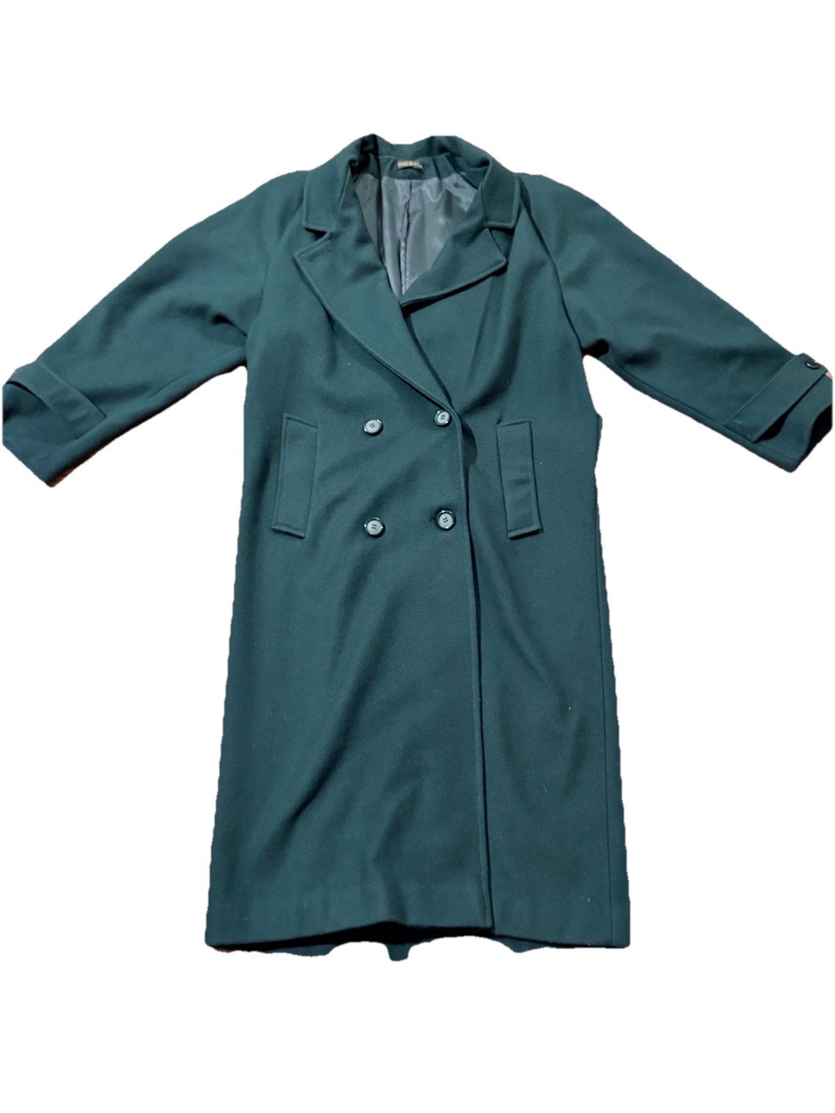 Vintage Alorna 100% wool Women’s Coat Teal green Long Double Breasted USA large