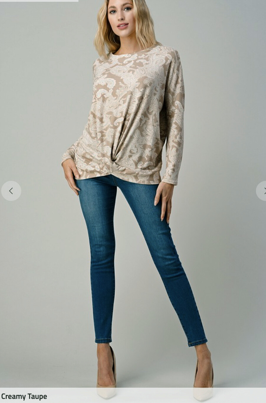 Crepas Ext PLUS Twist Banded Hem Dolman Cozy Knit Top Long Sleeve TAUPE 4X 5X 6X