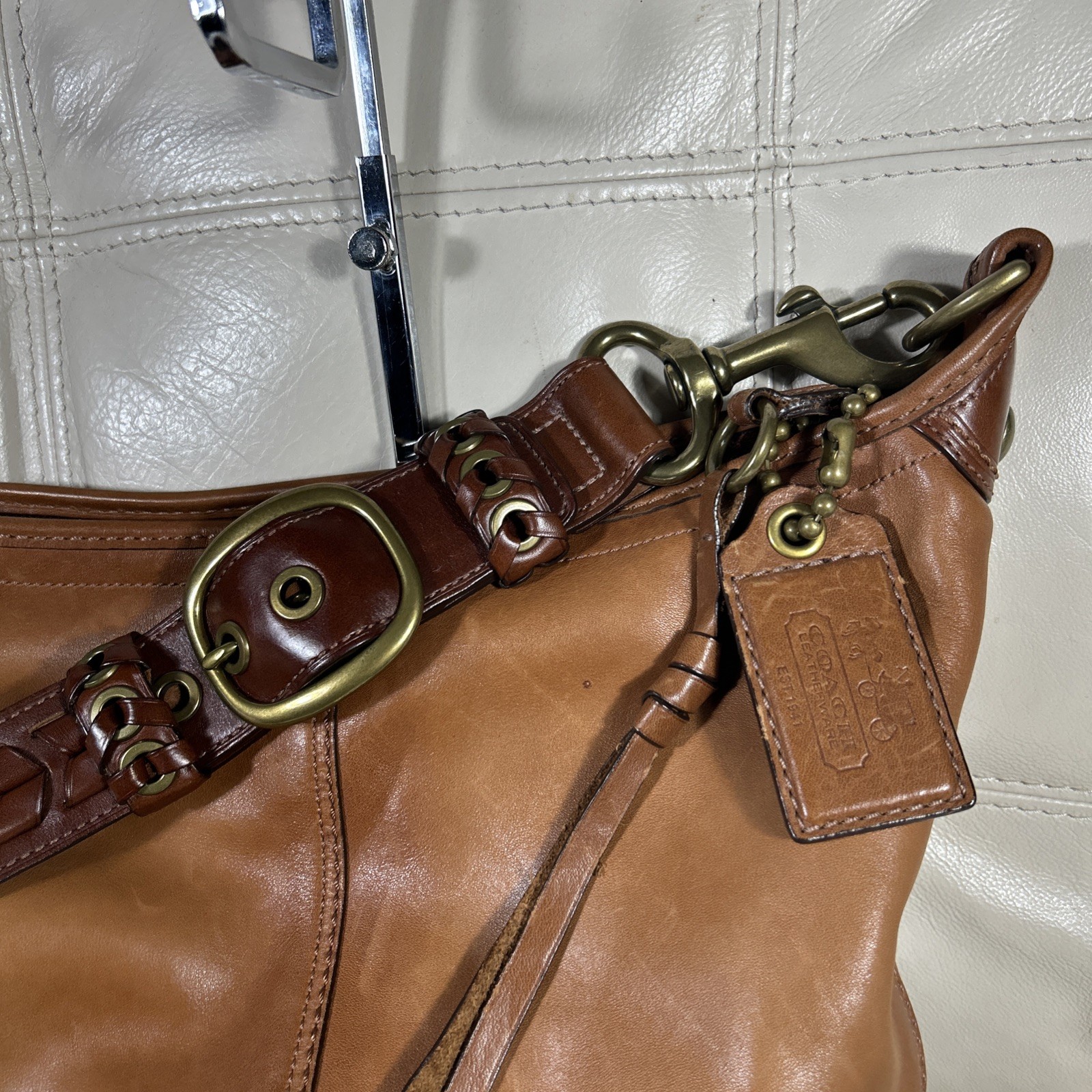 Vintage Coach Bag Bleecker 11423 Wristlet Whiskey Tattersall Duffle Dust Bag!