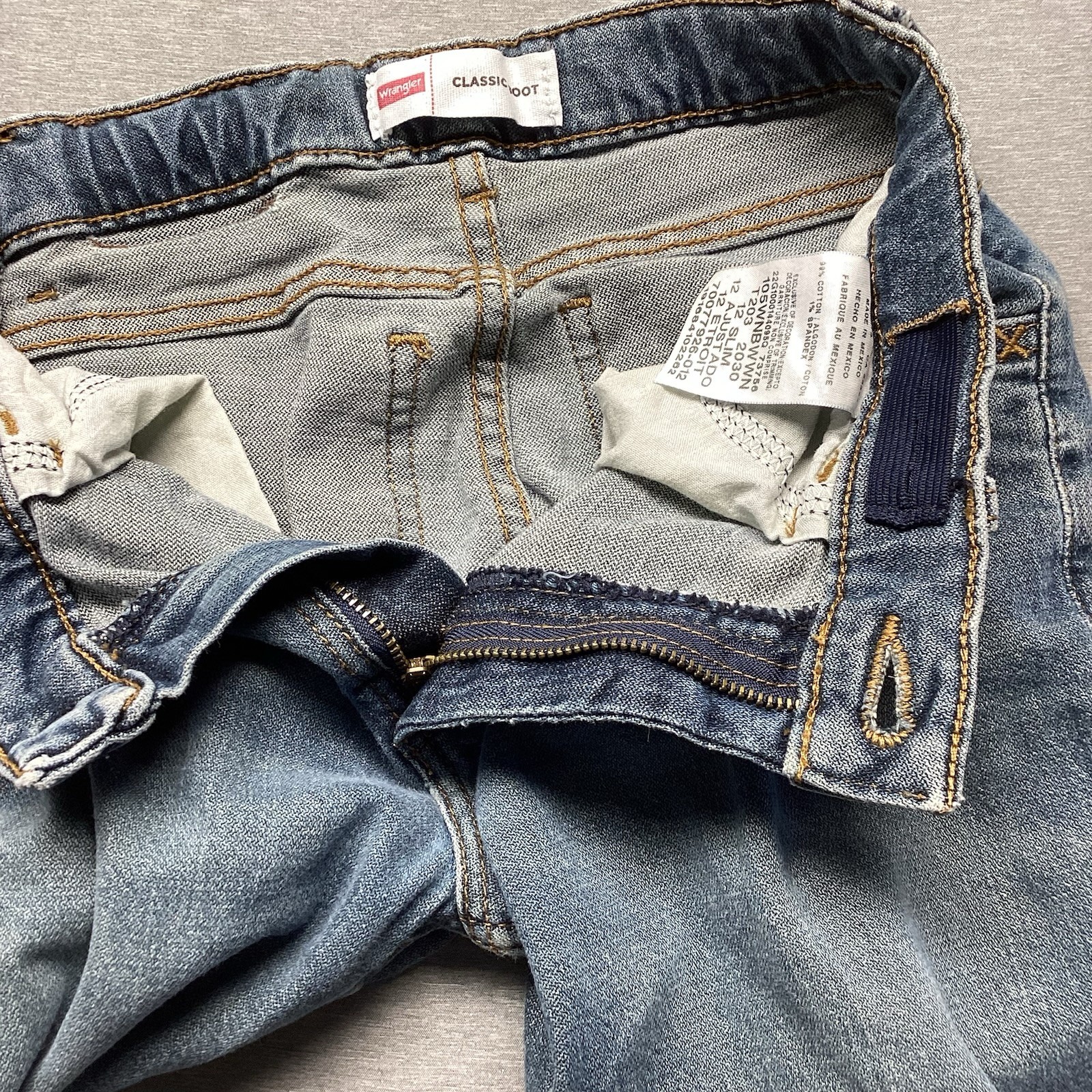 Wrangler Boot Cut Boys Size 12 Slim Denim Blue Jeans Distressed Play School