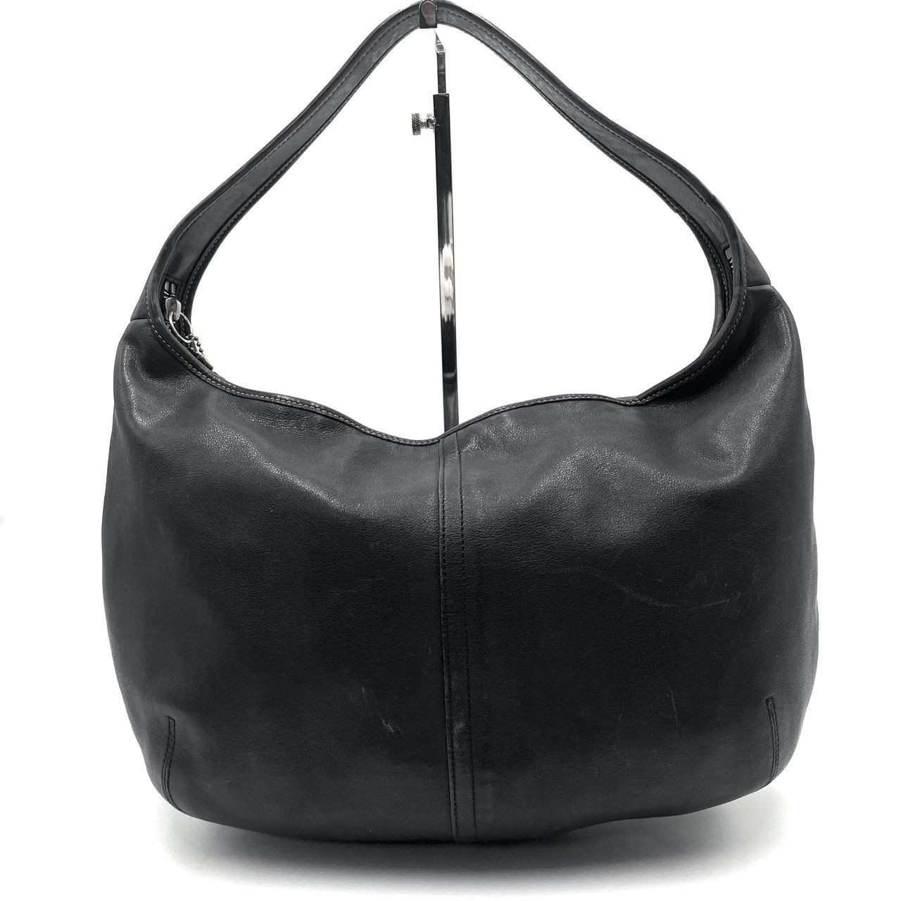 COACH Black Leather Hobo Shoulder Bag with Logo Charm Y2K Style Auth
