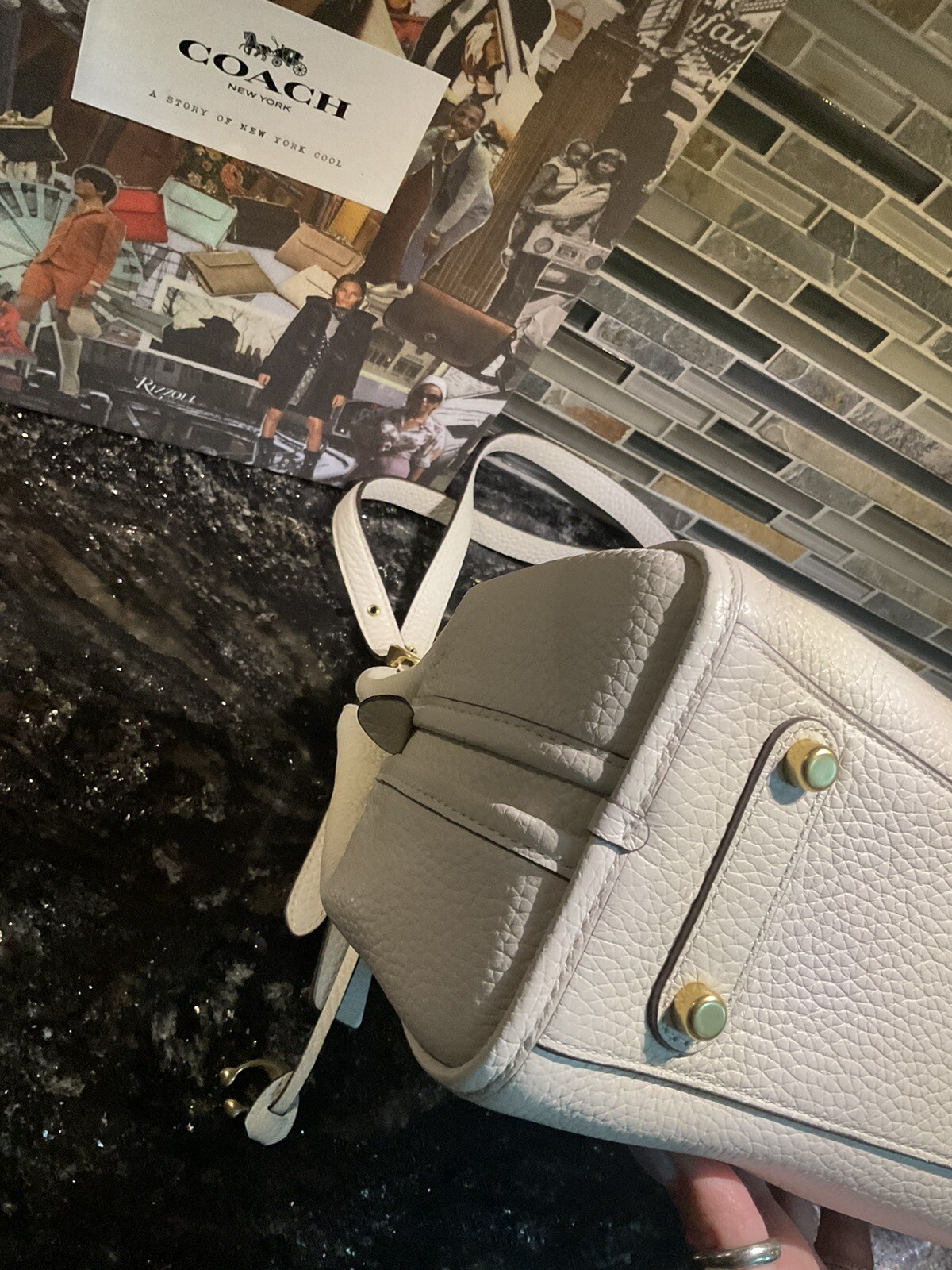 Coach Lori Suede Pebbled Leather Shoulder Bag Chalk Ivory C5265