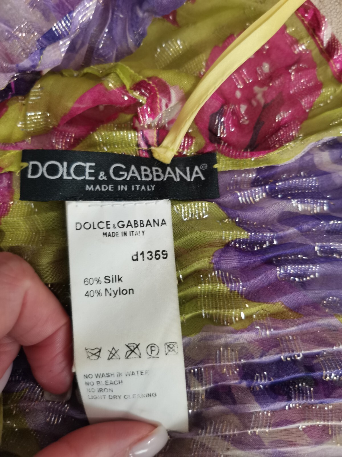 🆓US🛃 vtg 2000 Dolce&Gabbana floral printed Corrugated pleated Silk Dress IT 44