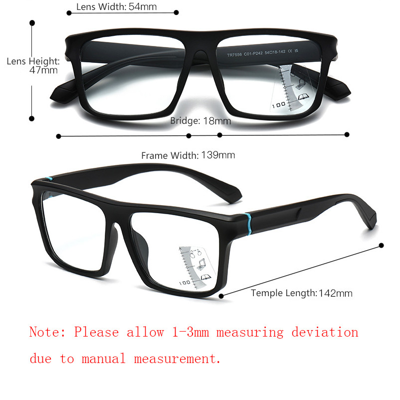 Men TR90 Progressive Multifocus Photochromic Reading Glasses Square Sunglasses