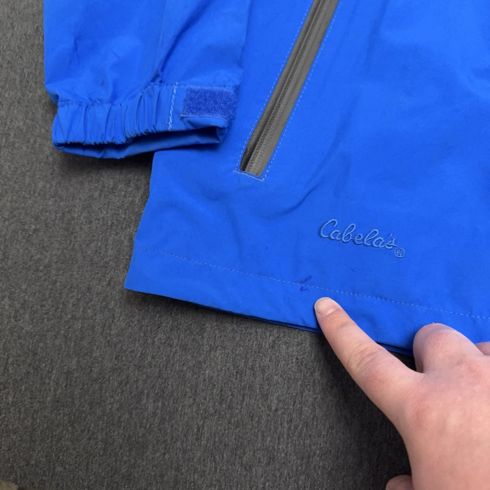 Cabelas Goretex Jacket Men Large Blue Dry Plus Rain Coat Full Zip Hooded READ