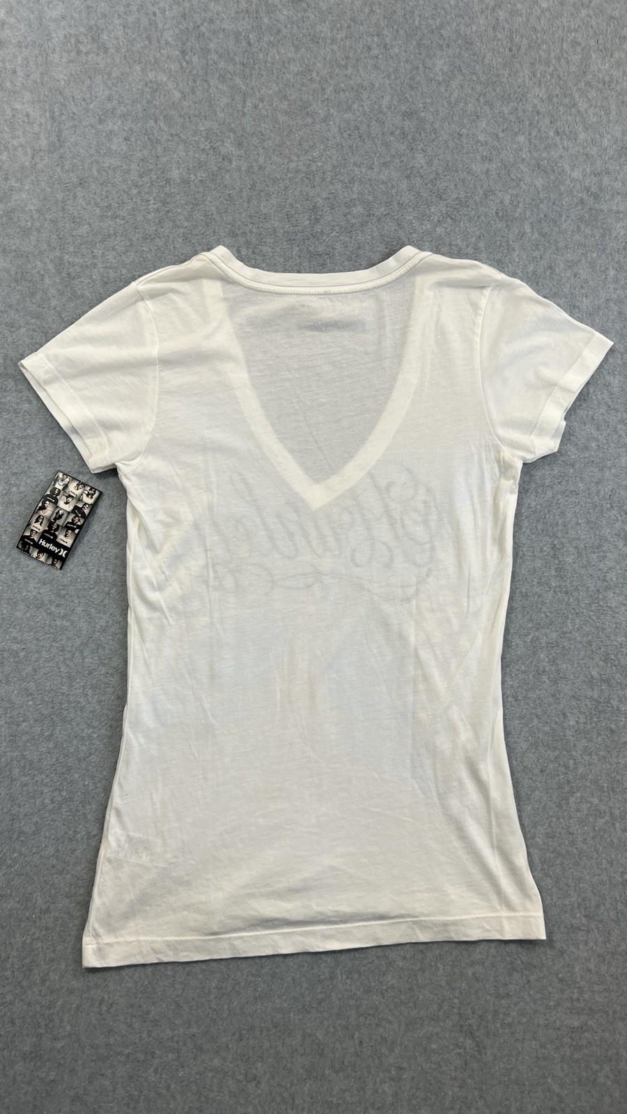 New Y2K Hurley White V-Neck Butterfly Graphic T-Shirt Size Large