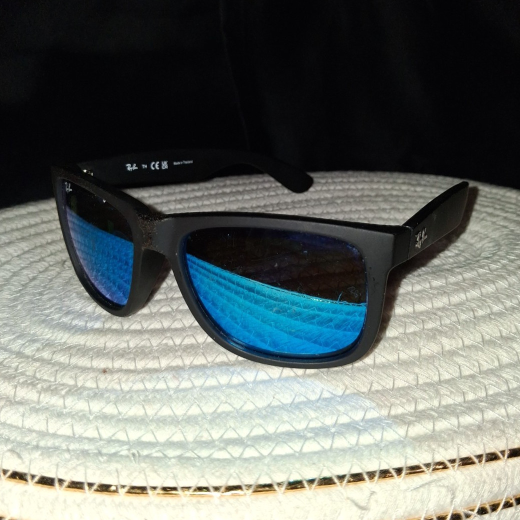 Ray-Ban Justin RB4165 Black Frame Blue Mirrored Sunglasses 54-16