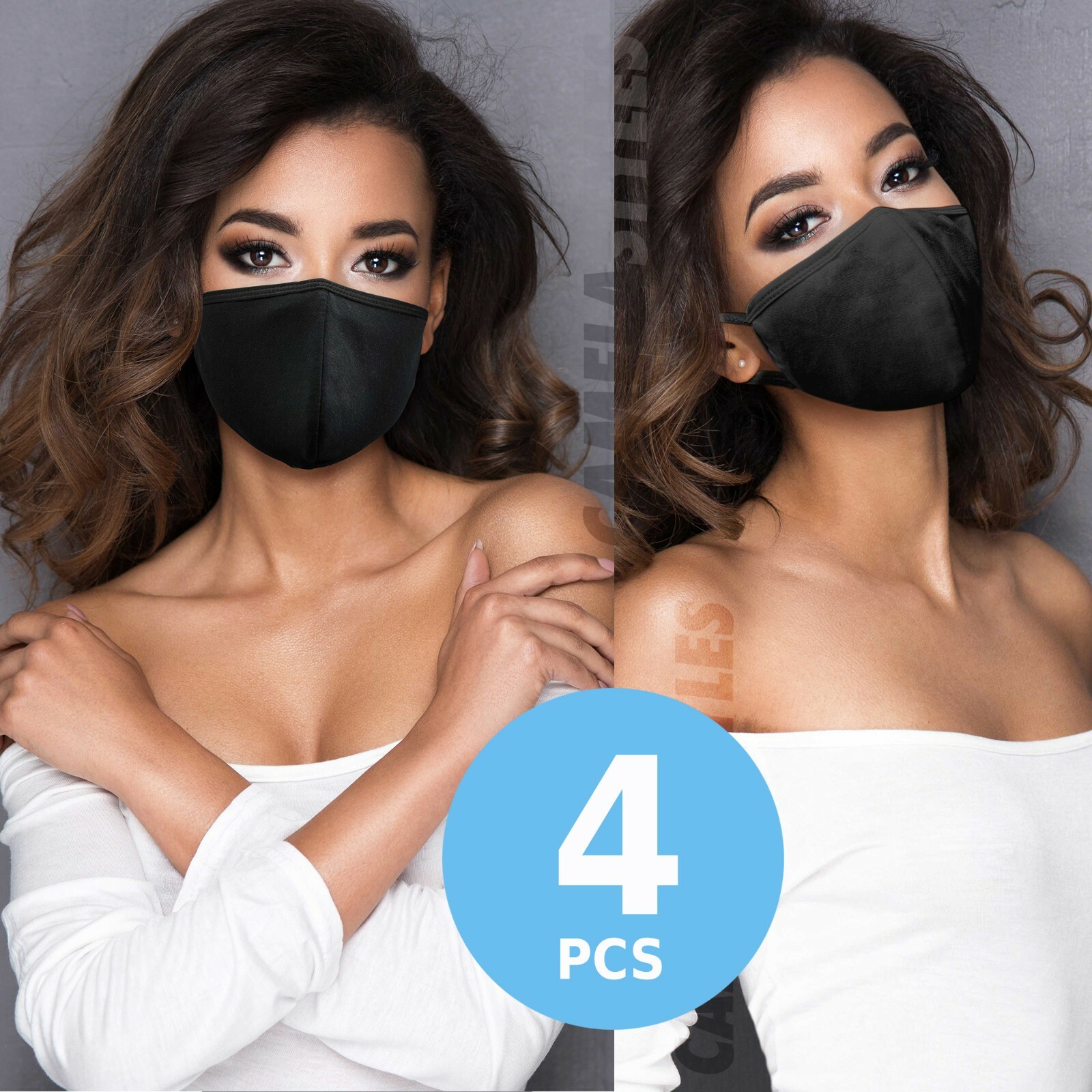 4 Pcs – Black 100% Cotton Three Layer Adult Face Mask – Reusable Washable Unisex
