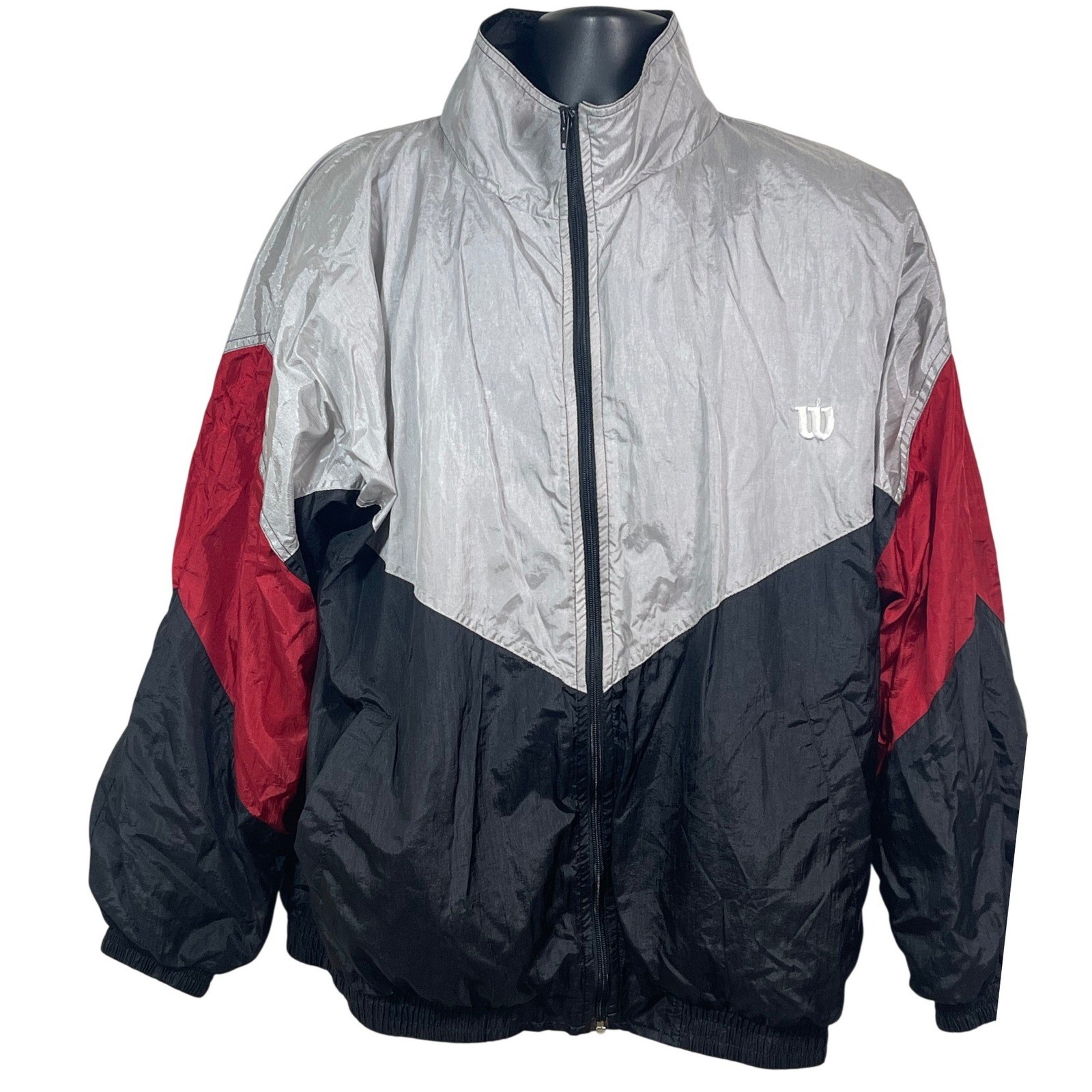 Wilson Vintage Colorblock Windbreaker Jacket Silver Black Red Men L track