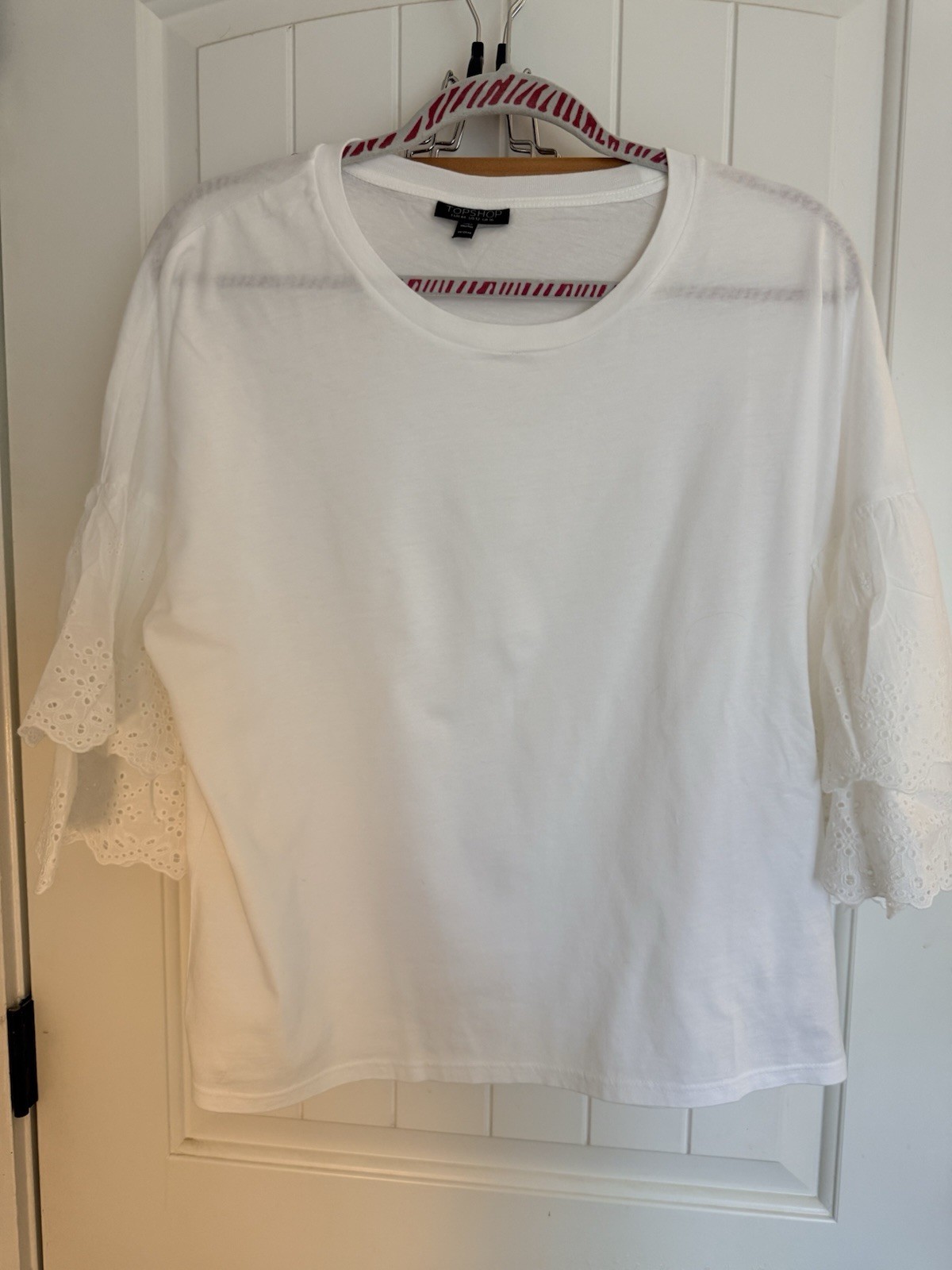 Women’s Topshop White Cotton T-shirt W/ Eyelet Sleeves