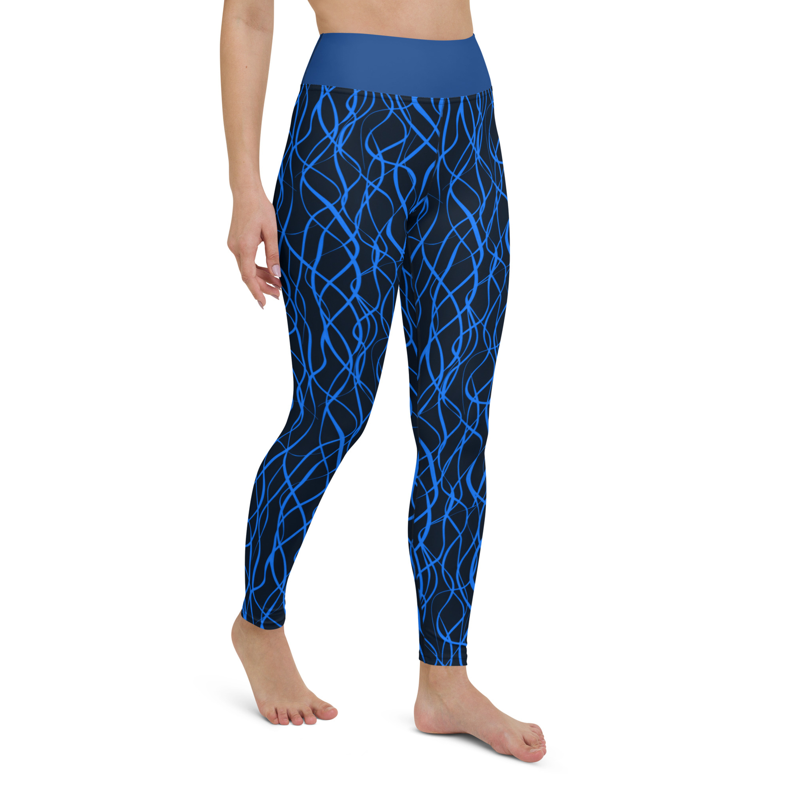 Neon Blue Squiggles Yoga Leggings with pocket