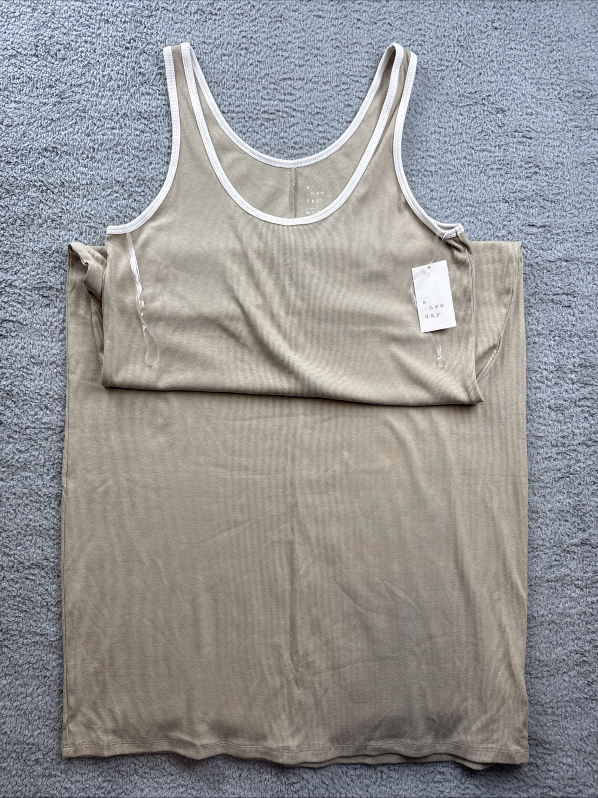 A New Day Dress Womens XL Tan/White Knit Midi Tank Bodycon