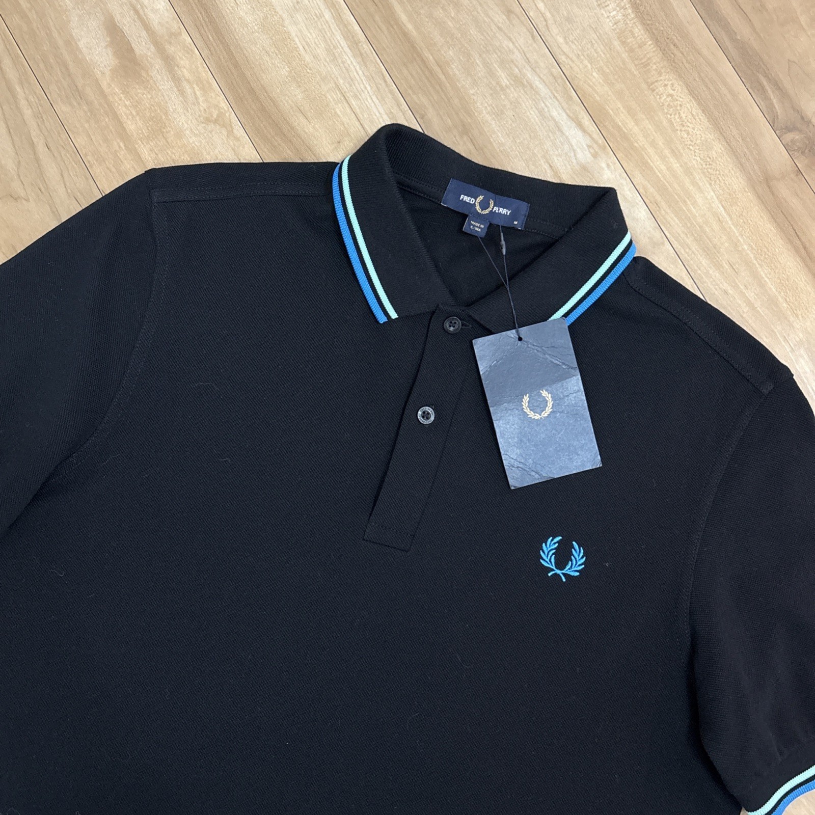 Fred Perry Twin Tipped Polo Shirt Mens Medium Black Blue M3600 Mod 60s Ska BNWT